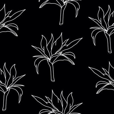 Papier peint  Seamless pattern doodle line art white strelitzia on a black background. For textiles, packaging, wallpaper, advertising