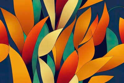 Papier peint  Seamless pattern in an abstract style of art. Strelitzia blooms, a tropical exotic accent. A flowery pattern in a vibrant summer color. images Generative AI