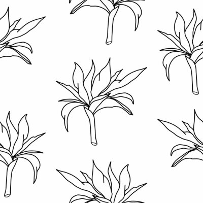 Papier peint  Seamless pattern line art tropical flowers and plants in black on a white background. Strelitzia doodle black. Suitable for wallpaper, textile, design.