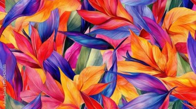 Papier peint  Seamless pattern of vibrant strelitzia flowers elegantly illustrated in watercolor perfect for textiles and home decor