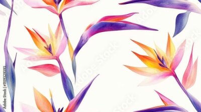 Papier peint  Seamless pattern of vibrant strelitzia flowers elegantly illustrated in watercolor perfect for textiles and home decor