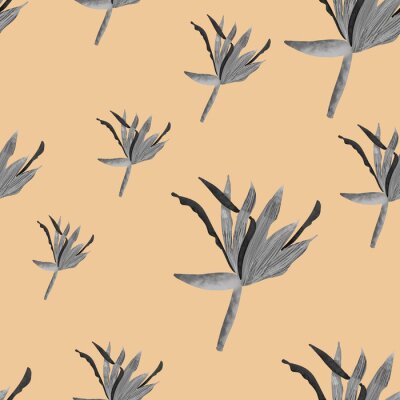 Papier peint  seamless pattern with grey tropical strelitzia flowers on beige background. Elegant floral print. Packaging, wallpaper, textile, fabric design  