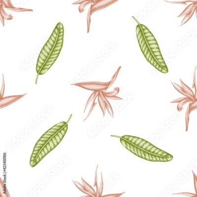 Papier peint  Seamless pattern with hand drawn pastel strelitzia
