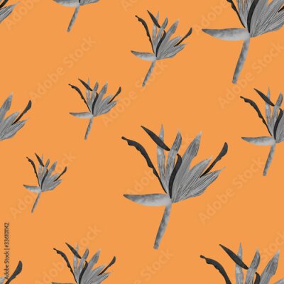 Papier peint  seamless pattern with pencil drawing strelitzia on orange background. Summer elegant print. Packaging, wallpaper, textile design