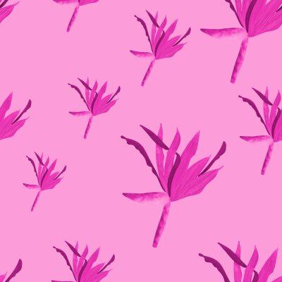 Papier peint  seamless pattern with pink strelitzia flowers on pink background. Monochrome floral pattern. Elegant summer print. Packaging, wallpaper, textile, fabric design