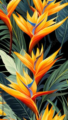 Papier peint  Seamless pattern with tropical beautiful strelitzia background