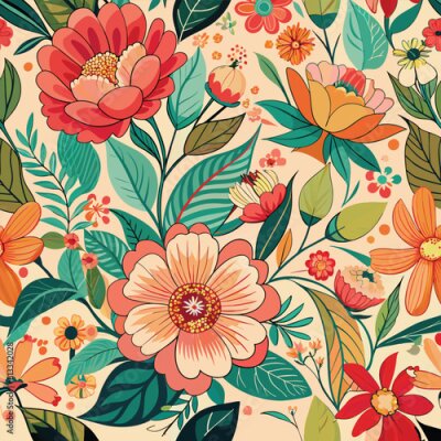 Papier peint  Seamless pattern with tropical beautiful strelitzia flowers and leaves exotic background.