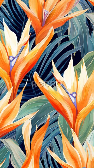 Papier peint  Seamless pattern with tropical beautiful strelitzia isolated