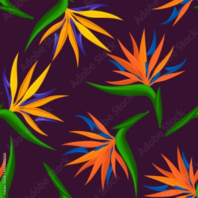 Papier peint   seamless pattern with tropical, exotic strelitzia, bird of paradise, crane flower. endless floral repeatable texture