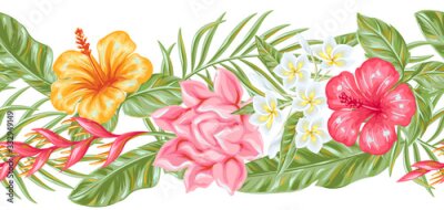 Papier peint  Seamless pattern with tropical flowers and leaves.