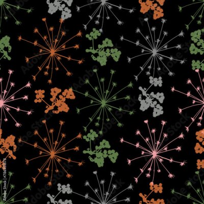 Papier peint  Seamless pattern with tropical flowers of royal strelitzia painted in gouache and leaves on a black background. Floral bouquet Watercolor handpainted illustration.