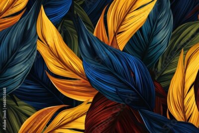 Papier peint  Seamless pattern with tropical leaves of monstera, banana, strelitzia