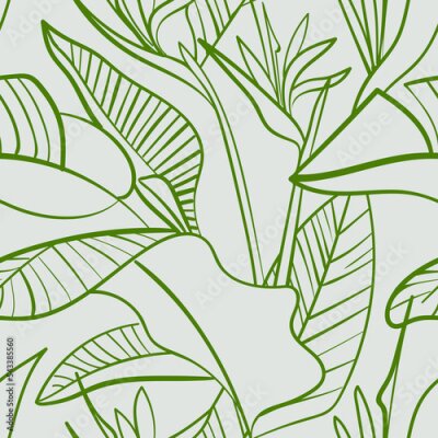 Papier peint  Seamless pattern with tropical plants, strelitzia flowers