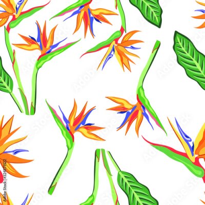 Papier peint  Seamless pattern with tropical strelitzia flower. Pattern, ornament for printing on textiles, paper, packaging, wallpaper.