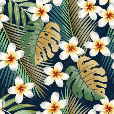 Papier peint  Seamless pattern with tropical strelitzia flowers and leaves exotic background. 