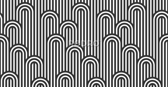Papier peint  Seamless pattern with twisted lines, vector linear tiling background, stripy weaving, optical maze, twisted stripes. Black and white design.