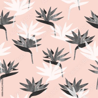 Papier peint  Seamless tropic pattern with watercolor strelitzia flowers. Vector floral background.