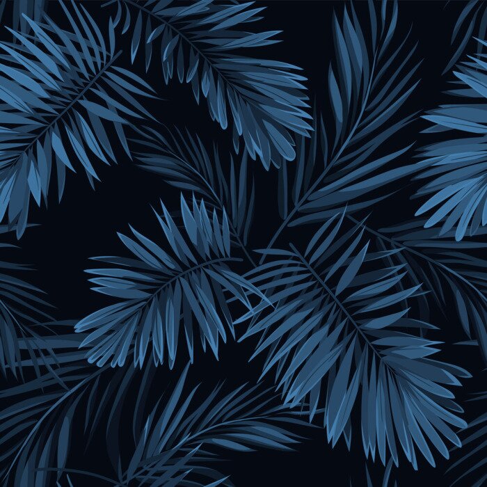 Papier peint  Seamless, vecteur, indigo, bleu, modèle, monstera, paume, feuilles, sombre, fond Été tropical tissu design.