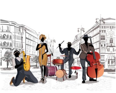 Série des rues avec des musiciens dans la vieille ville.