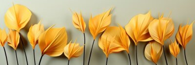 Papier peint  Set Golden Palm Leaves Strelitzia Flower , Banner Image For Website, Background, Desktop Wallpaper