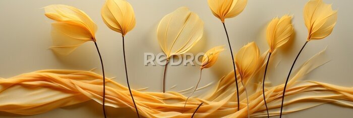 Papier peint  Set Golden Palm Leaves Strelitzia Flower , Banner Image For Website, Background, Desktop Wallpaper