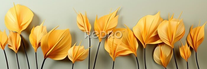 Papier peint  Set Golden Palm Leaves Strelitzia Flower , Banner Image For Website, Background, Desktop Wallpaper