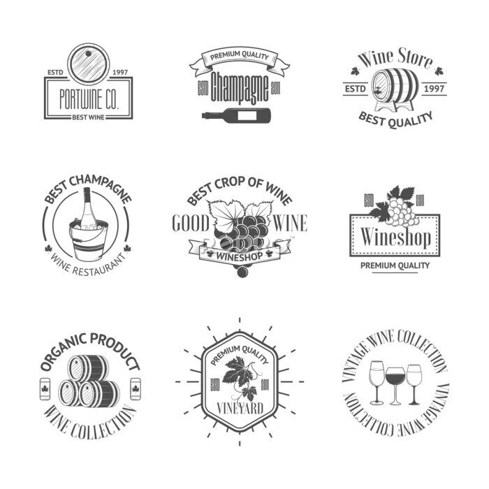 Papier peint  Set of elegant wine badges and labels. Vintage logos template