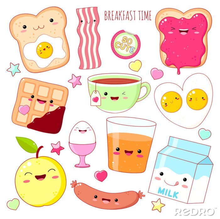 Papier peint  Set pour un petit-déjeuner kawaii