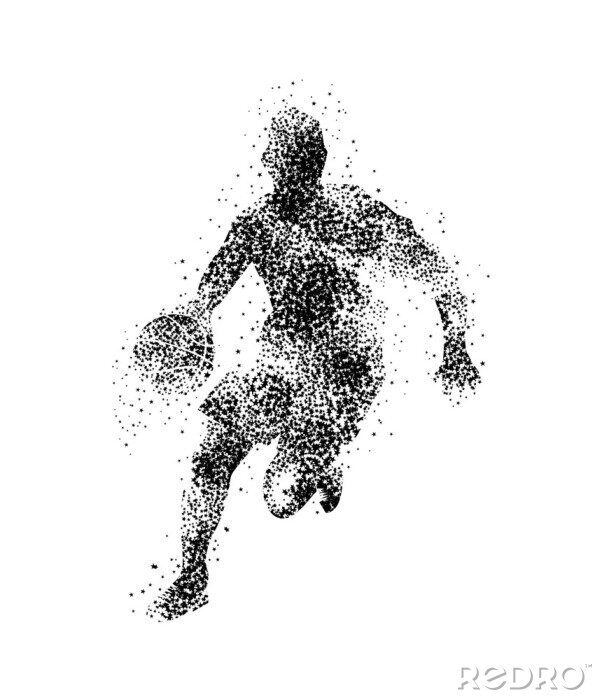 Papier peint  Silhouette d'un basketteur à pois noirs