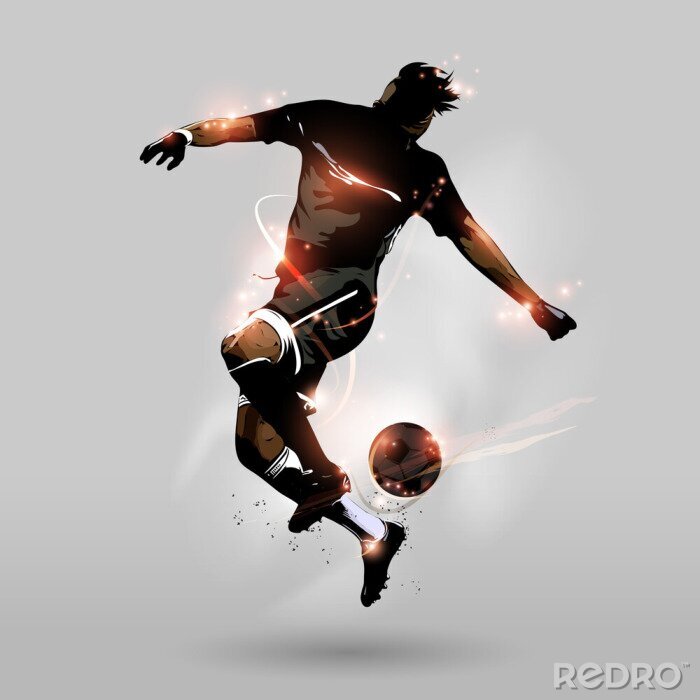 Papier peint  Silhouette d'un footballeur en mouvement dynamique avec un ballon