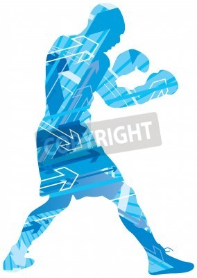 Papier peint  Silhouette de boxeur bleue