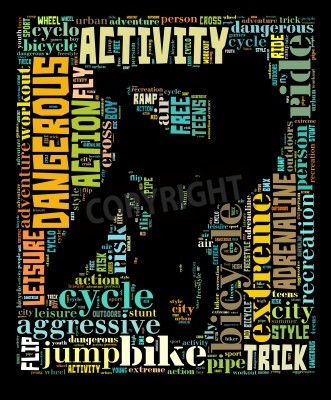 Papier peint  Silhouette de cycliste sur fond des inscriptions