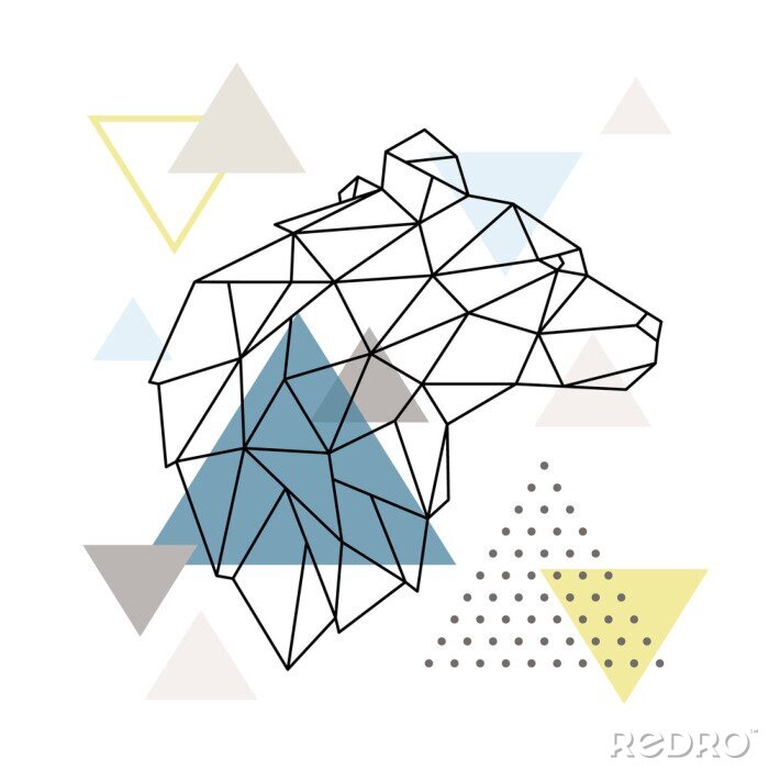 Papier peint  Silhouette géométrique d'ours sur fond de triangle. Emblème de loup polygonal. Illustration vectorielle