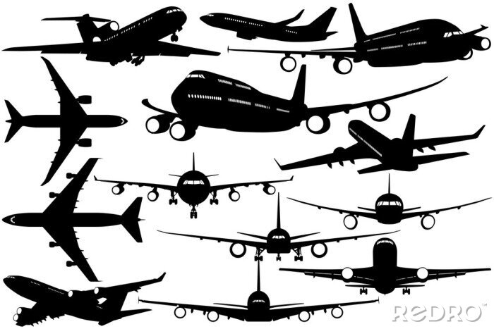 Papier peint  Silhouettes de passagers avion de ligne - les contours d'avions