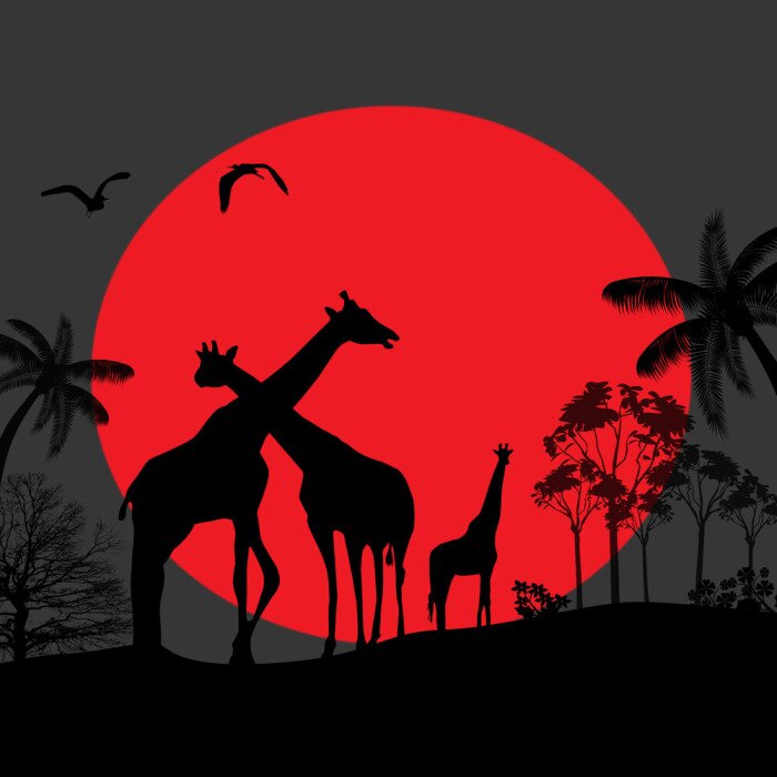 Papier peint  Silhouettes sombres animaux sous la lune