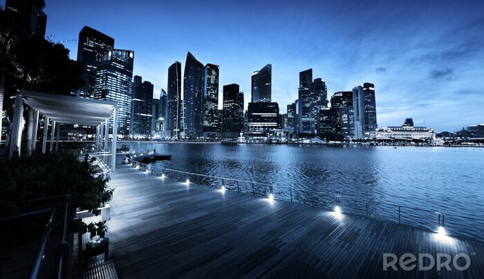 Papier peint  Singapour ville après le coucher de soleil