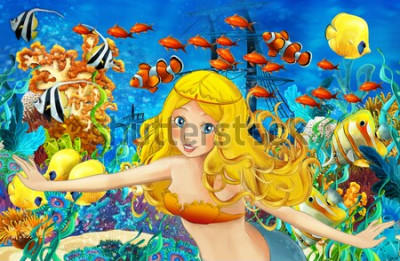 Papier peint  Sirène aux cheveux jaunes