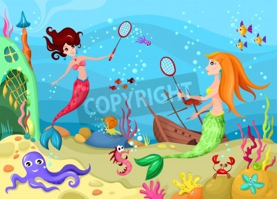 Papier peint  Sirènes jouant au badminton