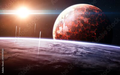 Papier peint  Soleil et deux planètes