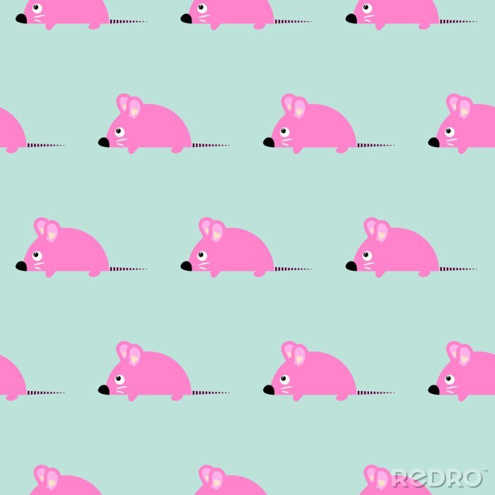 Papier peint  Souris roses sur un fond bleu