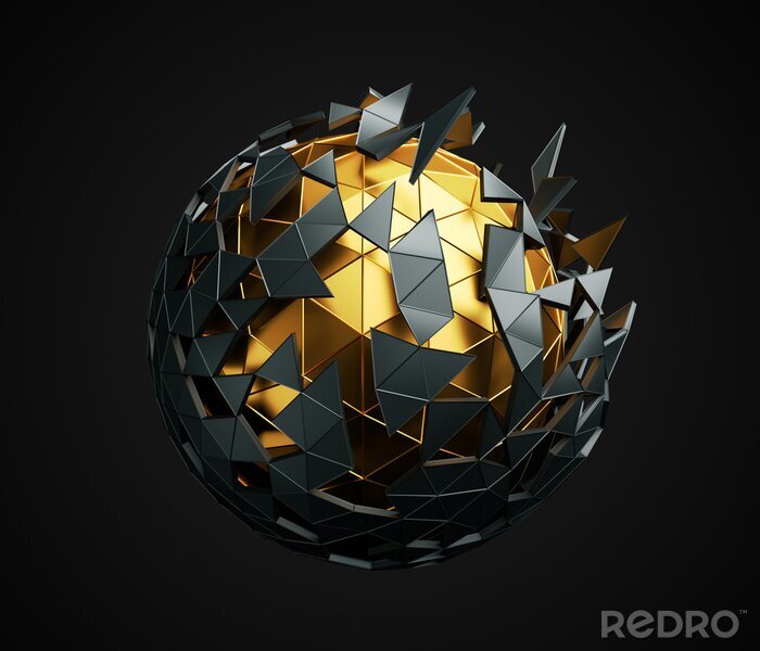 Papier peint  Sphère 3D et motifs géométriques en noir