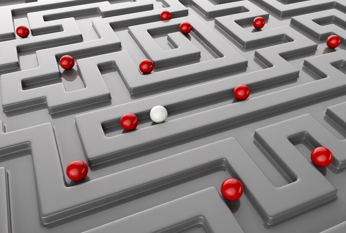 Papier peint  Sphères 3d dans un labyrinthe gris