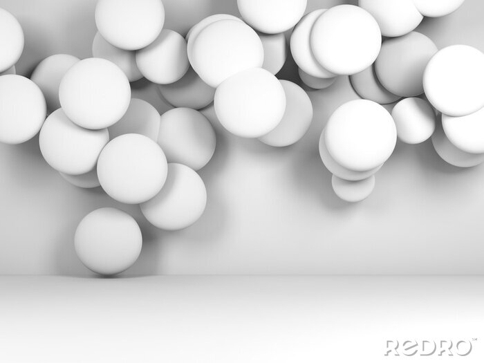 Papier peint  Sphères 3D dans une salle blanche