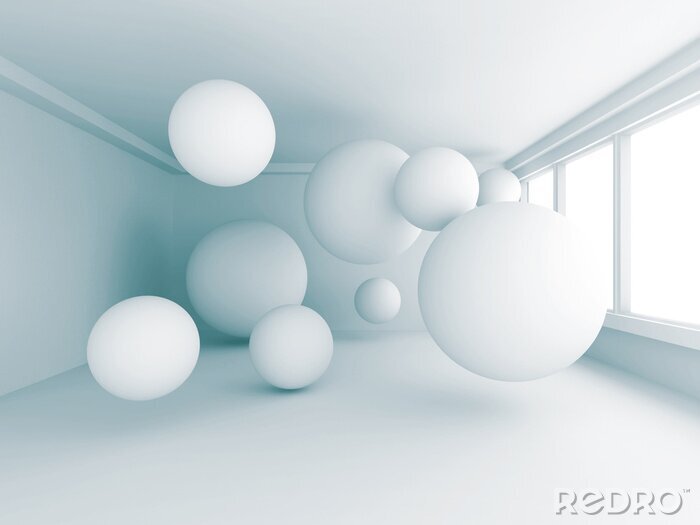 Papier peint  Sphères blanches dans une pièce