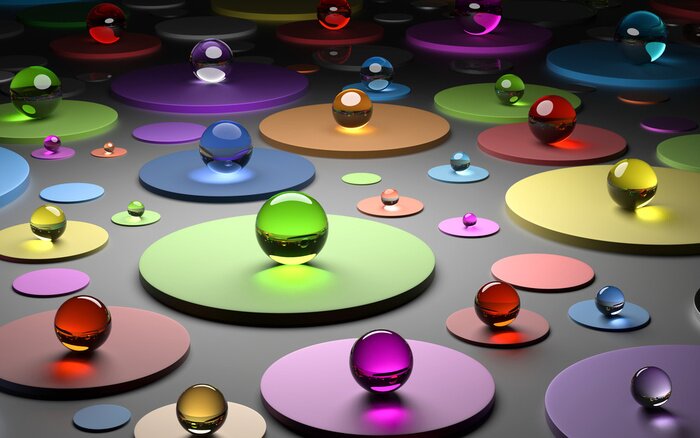 Papier peint  Sphères colorées sur des soucoupes