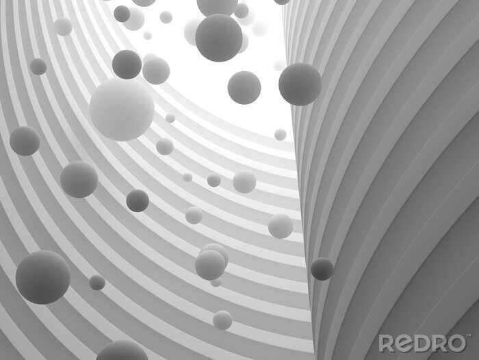 Papier peint  Sphères en lévitation dans un tunnel blanc