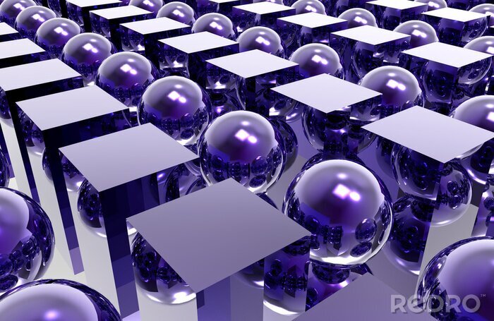 Papier peint  Sphères et cubes en violet