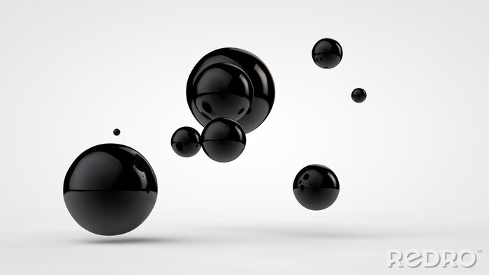 Papier peint  Sphères noires dynamiques en blanc