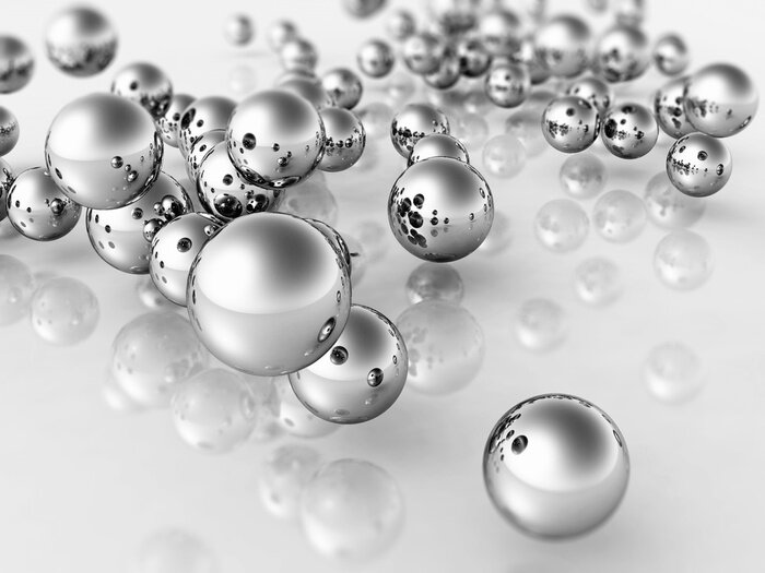 Papier peint  Sphères réfléchissantes 3D sur du verre