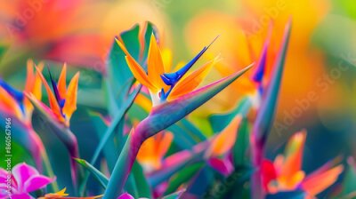 Papier peint  Spring gardens with blooming flowers Botanical varieties of strelitzia flowers Flower garden Flower decorations Pictures for the wallArtistic photos of flowers Fresh strelitzia flowers : Generative AI
